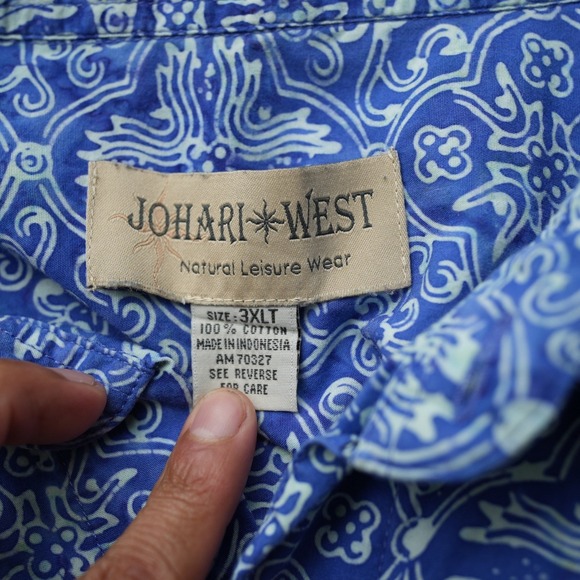 Johari West Shirt Men Blue Green Casual Button Up Short Sleeve Lot Of 2 3XLT - Picture 6 of 11